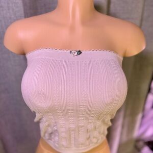 Cream center button floral Strapless Camisole : Crop Top